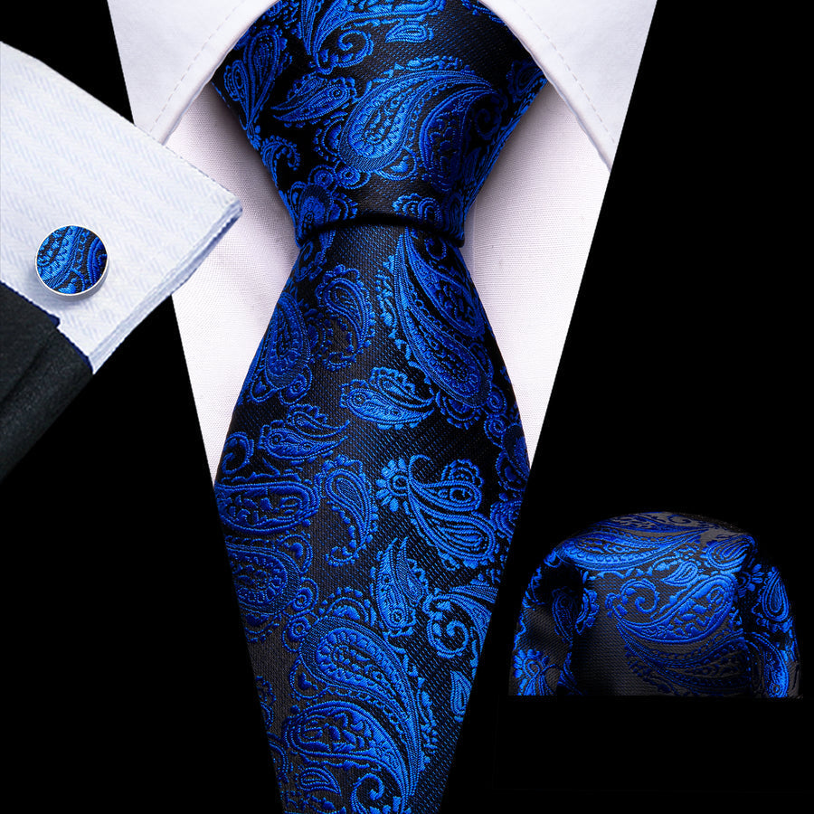 Deep Blue Paisley XL Silk Tie Set - GentCrest