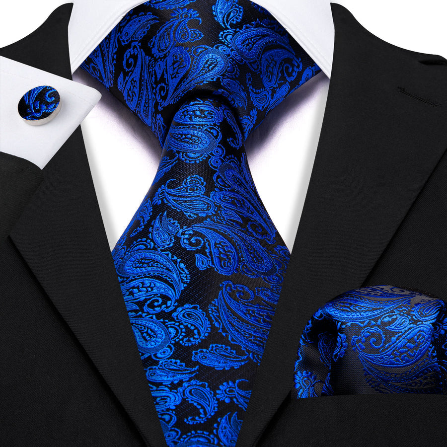 Deep Blue Paisley XL Silk Tie Set - GentCrest - View 4