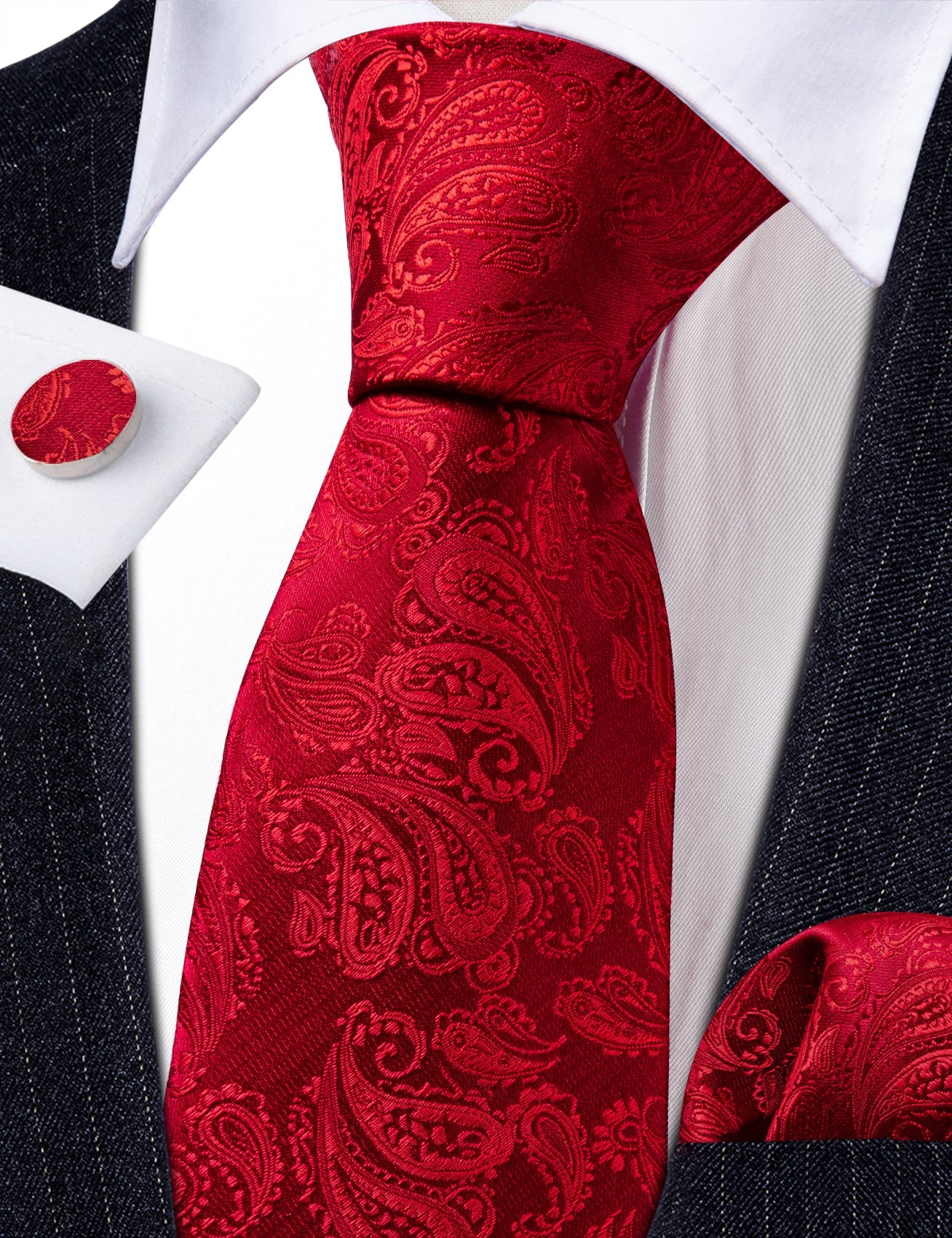 GentCrest Red Paisley Tie Hanky Cufflinks Set - Image 3