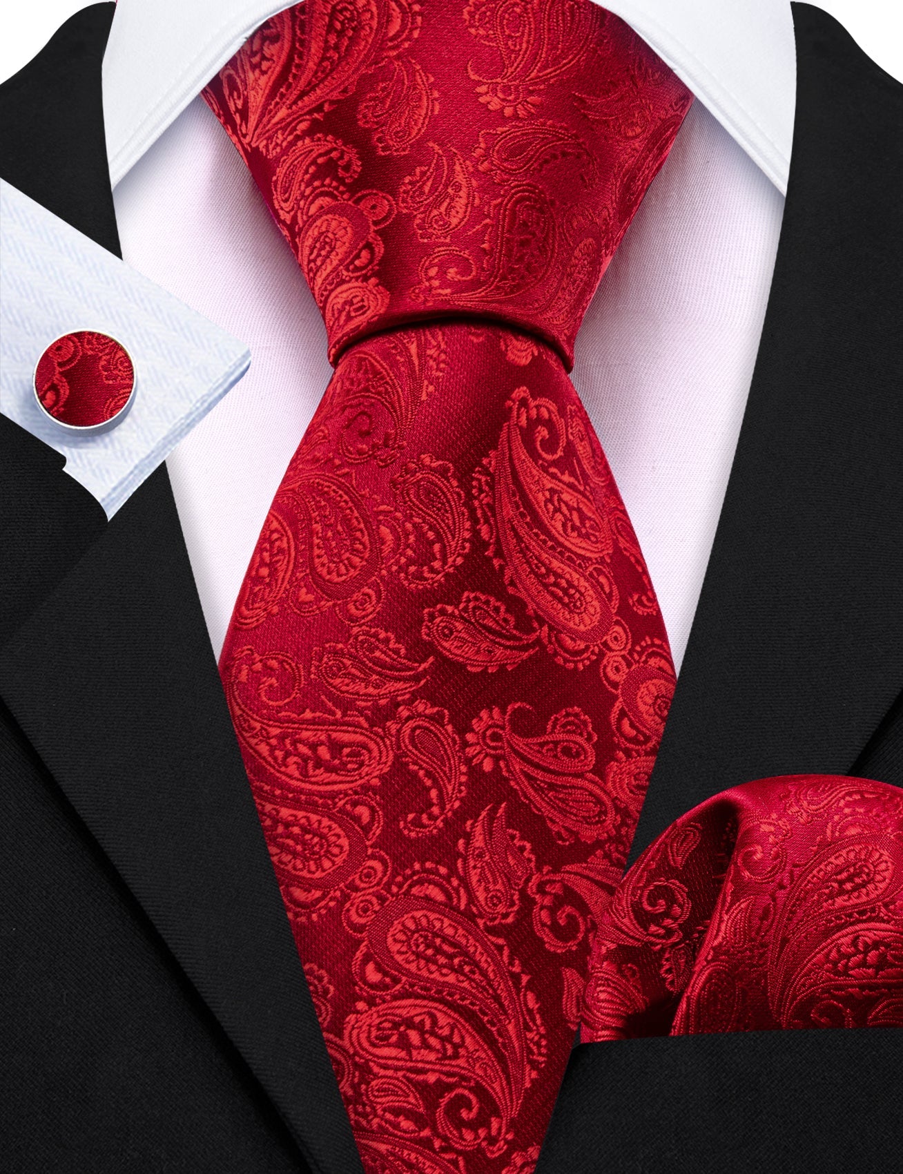 GentCrest Red Paisley Tie Hanky Cufflinks Set - Image 4