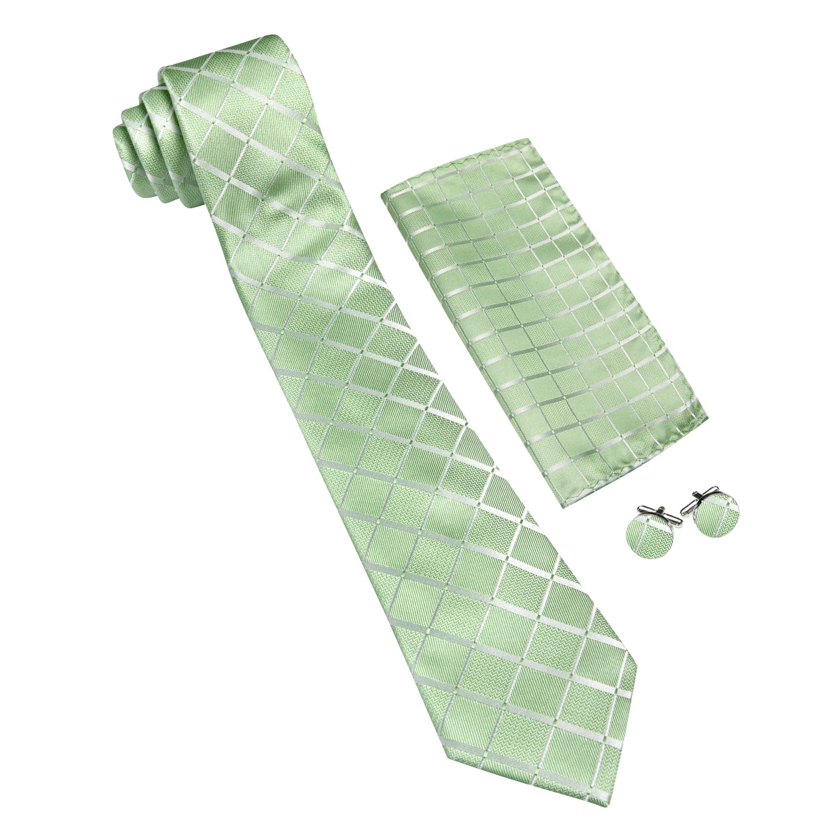 GentCrest Green Plaid Tie Hanky Cufflinks Set - Image 5
