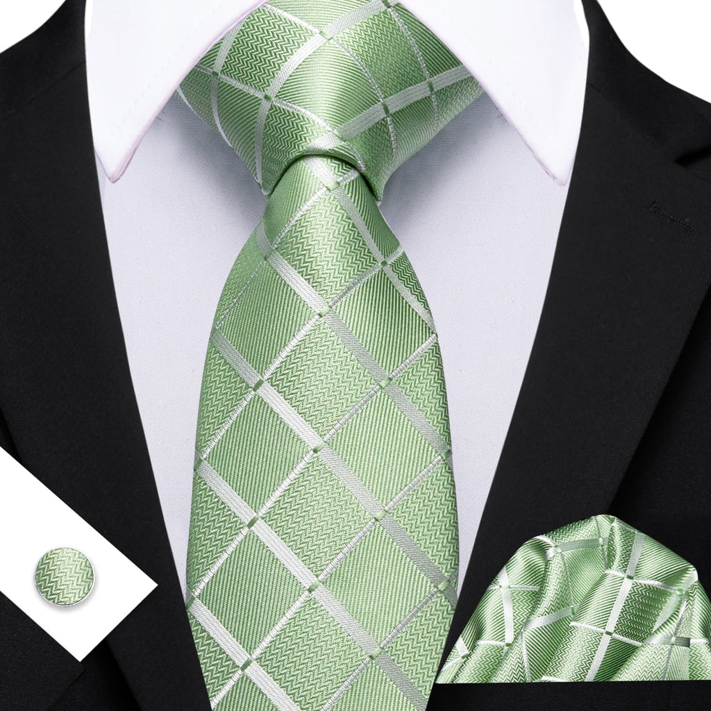 GentCrest Green Plaid Tie Hanky Cufflinks Set - Image 2