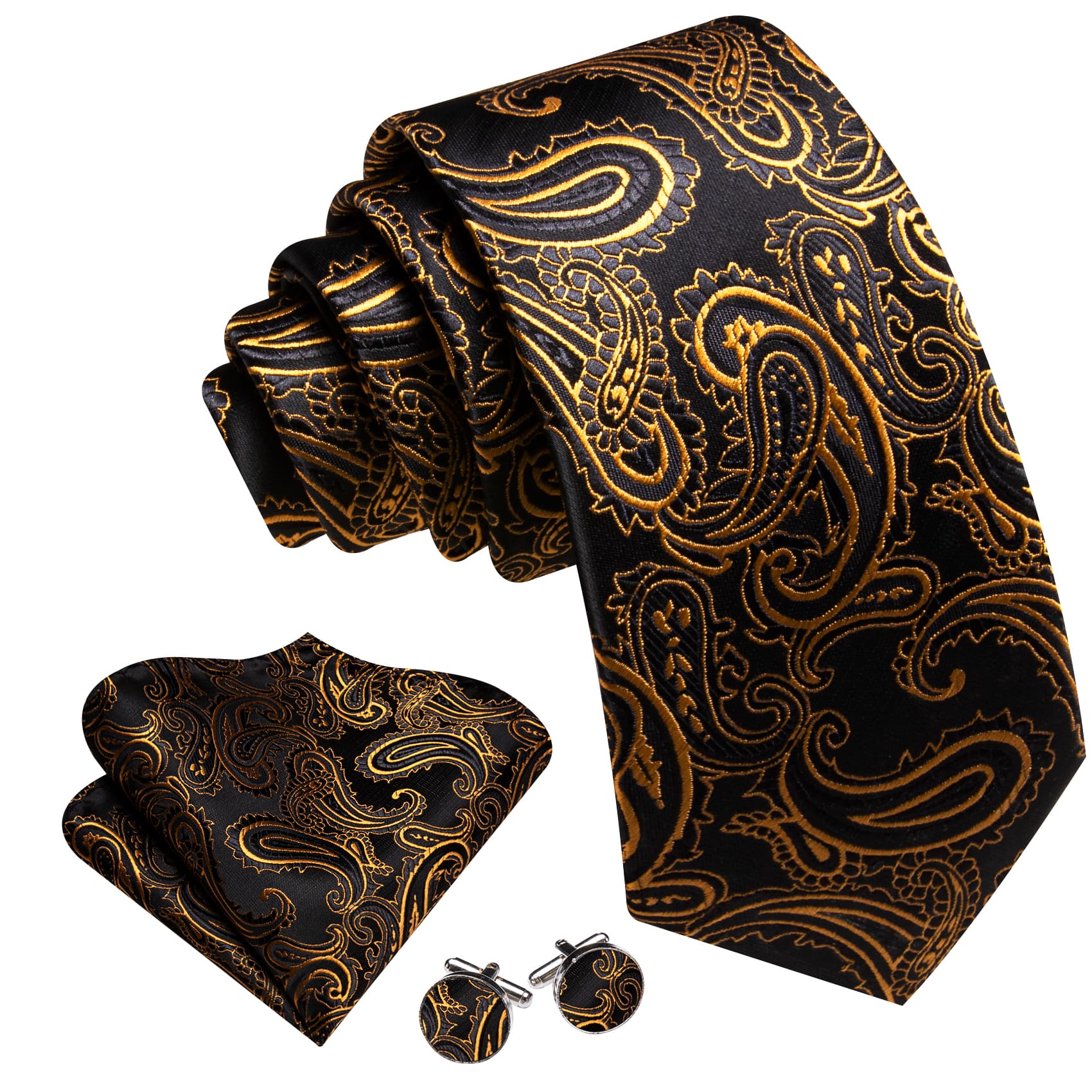 GentCrest Black Paisley Tie Hanky Cufflinks Set - Image 2