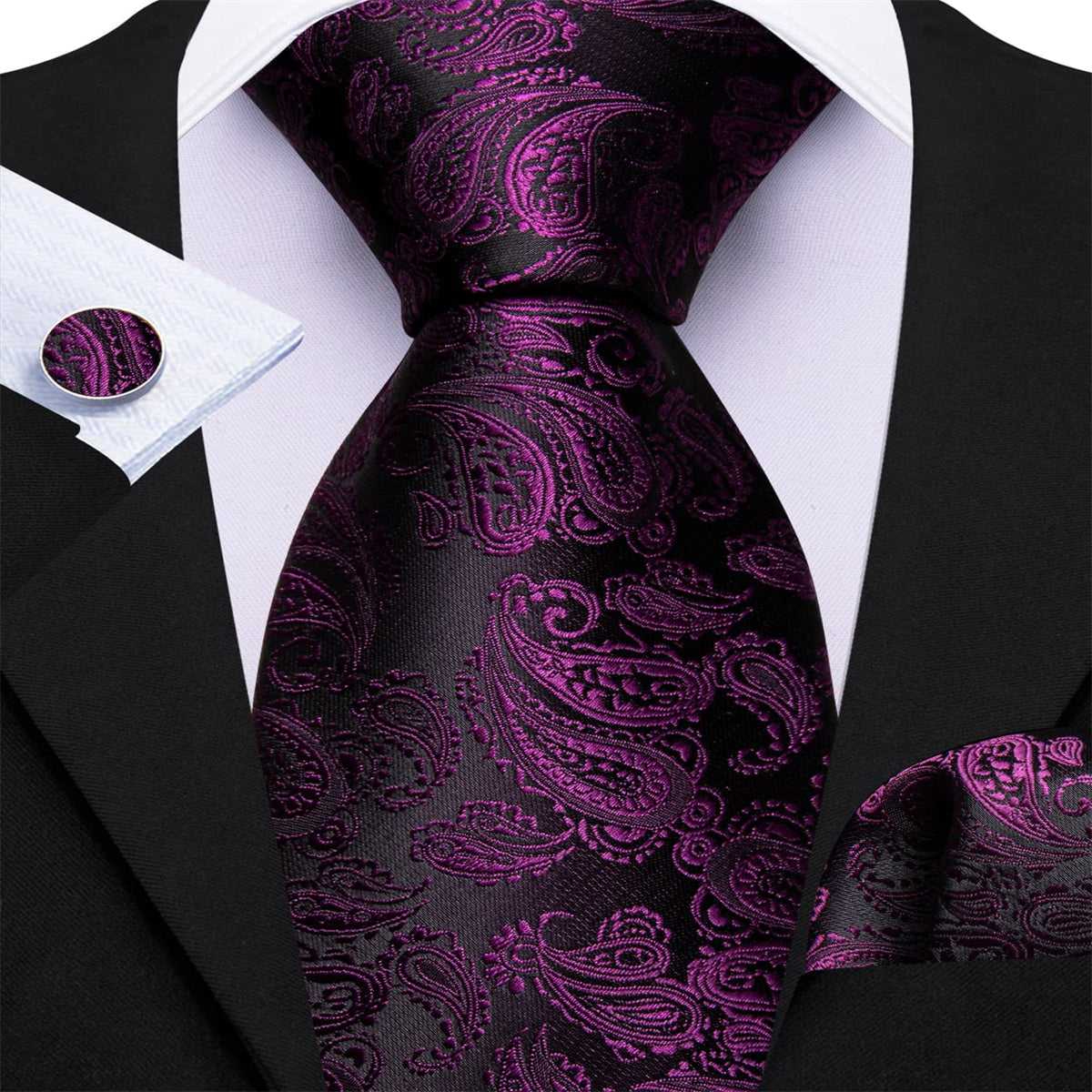 GentCrest Purple Paisley Tie Hanky Cufflinks Set - Image 3