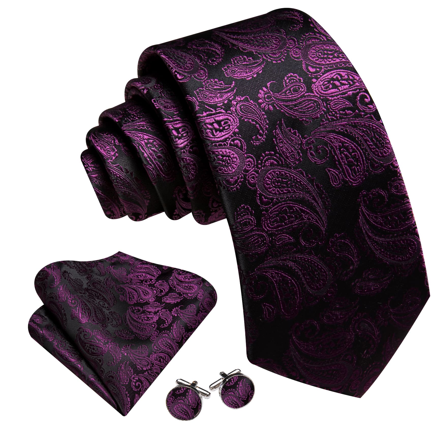 GentCrest Purple Paisley Tie Hanky Cufflinks Set - Image 2