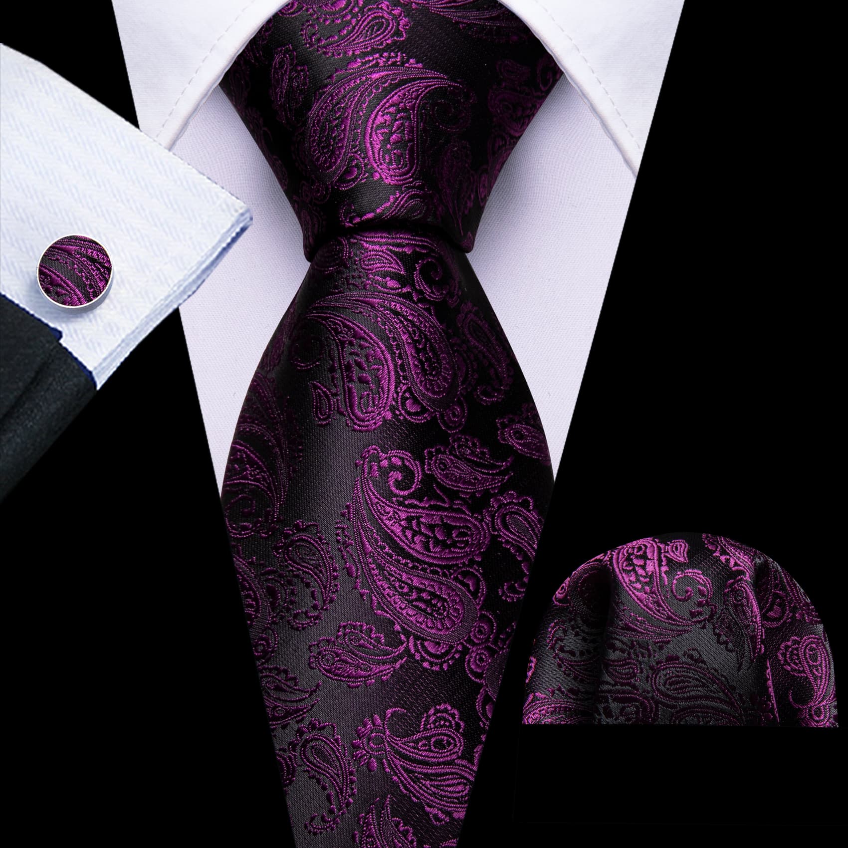 GentCrest Purple Paisley Tie Hanky Cufflinks Set - Image 1