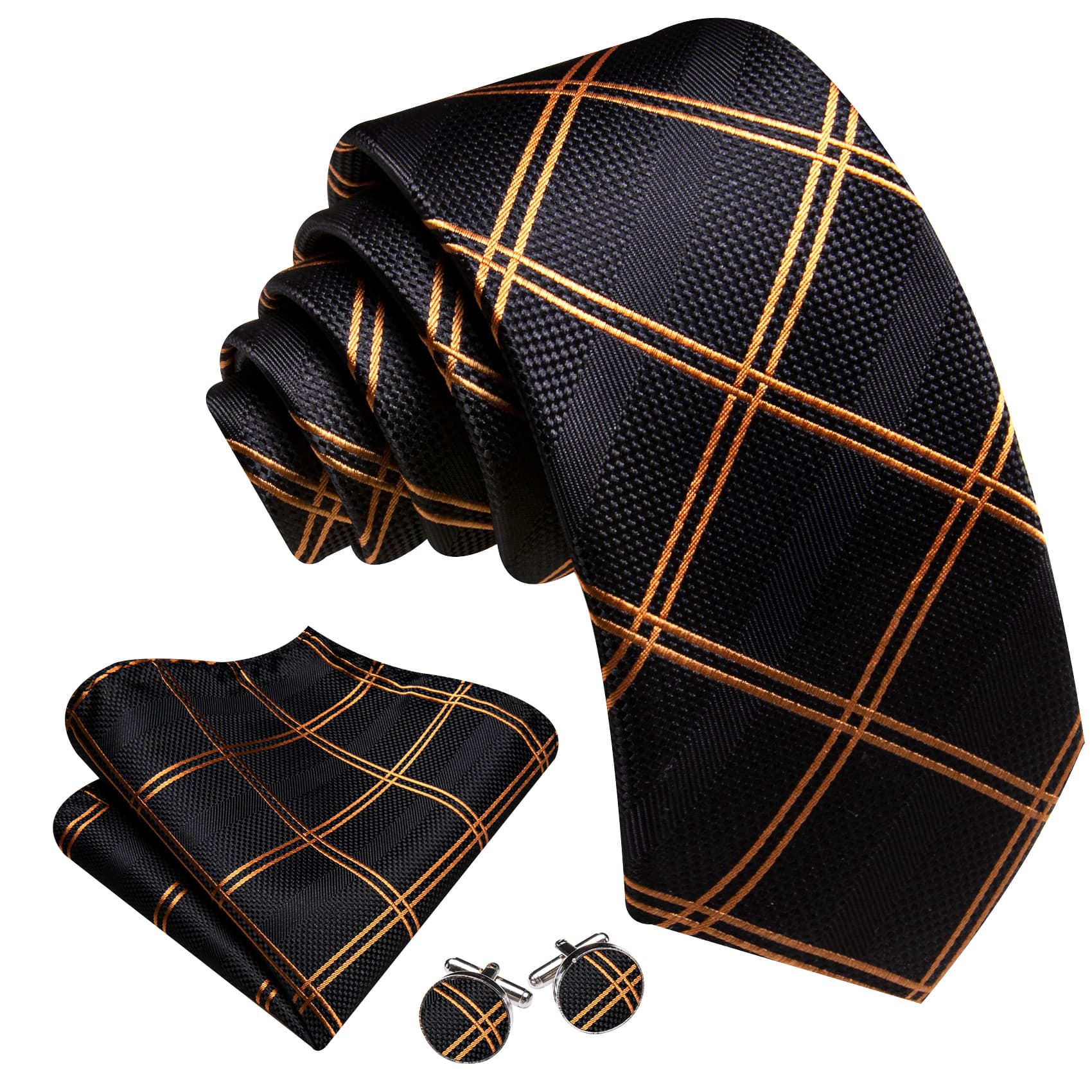 GentCrest Black Striped Tie Hanky Cufflinks Set - Image 2