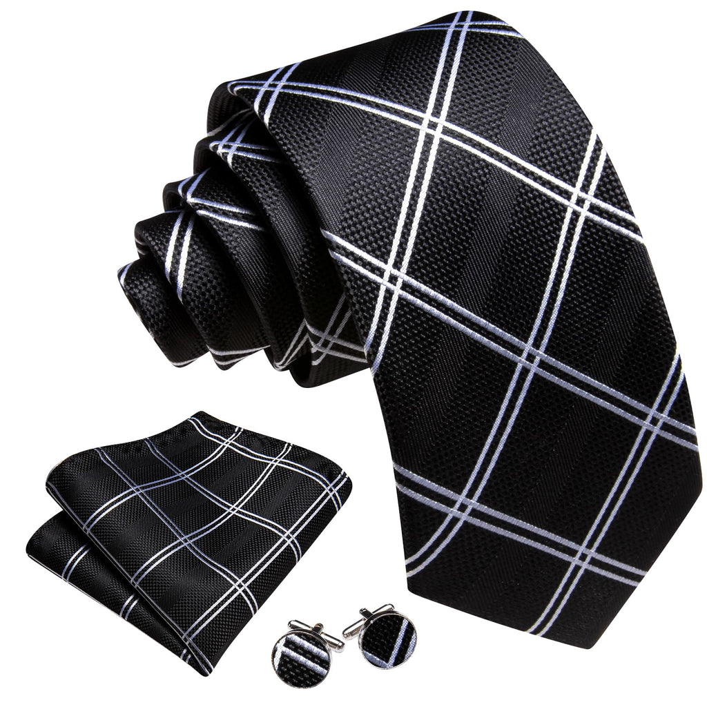 GentCrest Black Plaid Tie Hanky Cufflinks Set - Image 4
