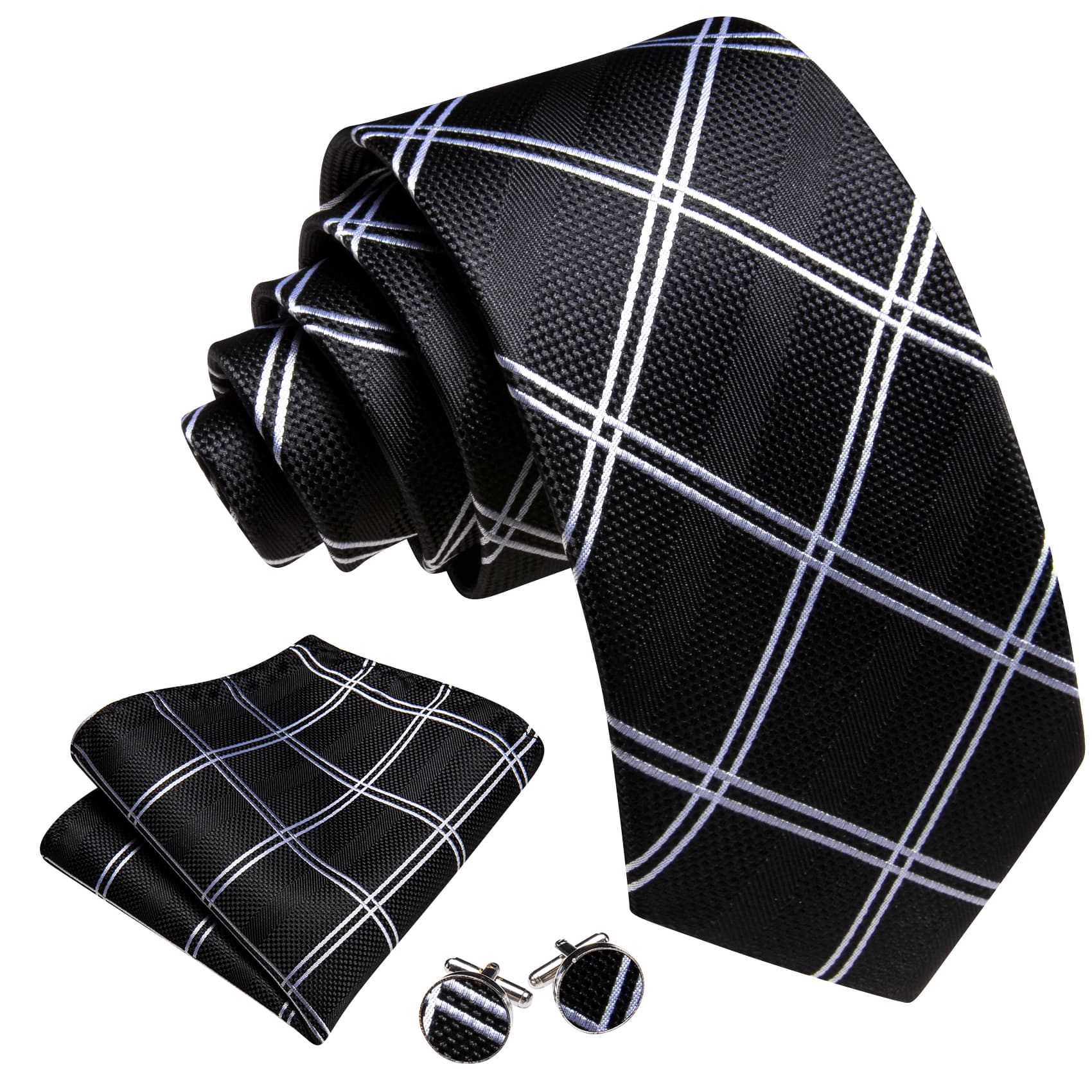 GentCrest Black Plaid Tie Hanky Cufflinks Set - Image 4