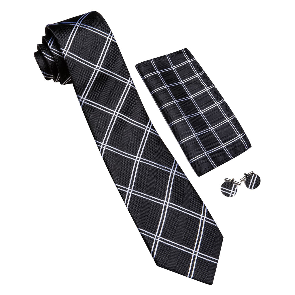 GentCrest Black Plaid Tie Hanky Cufflinks Set - Image 5