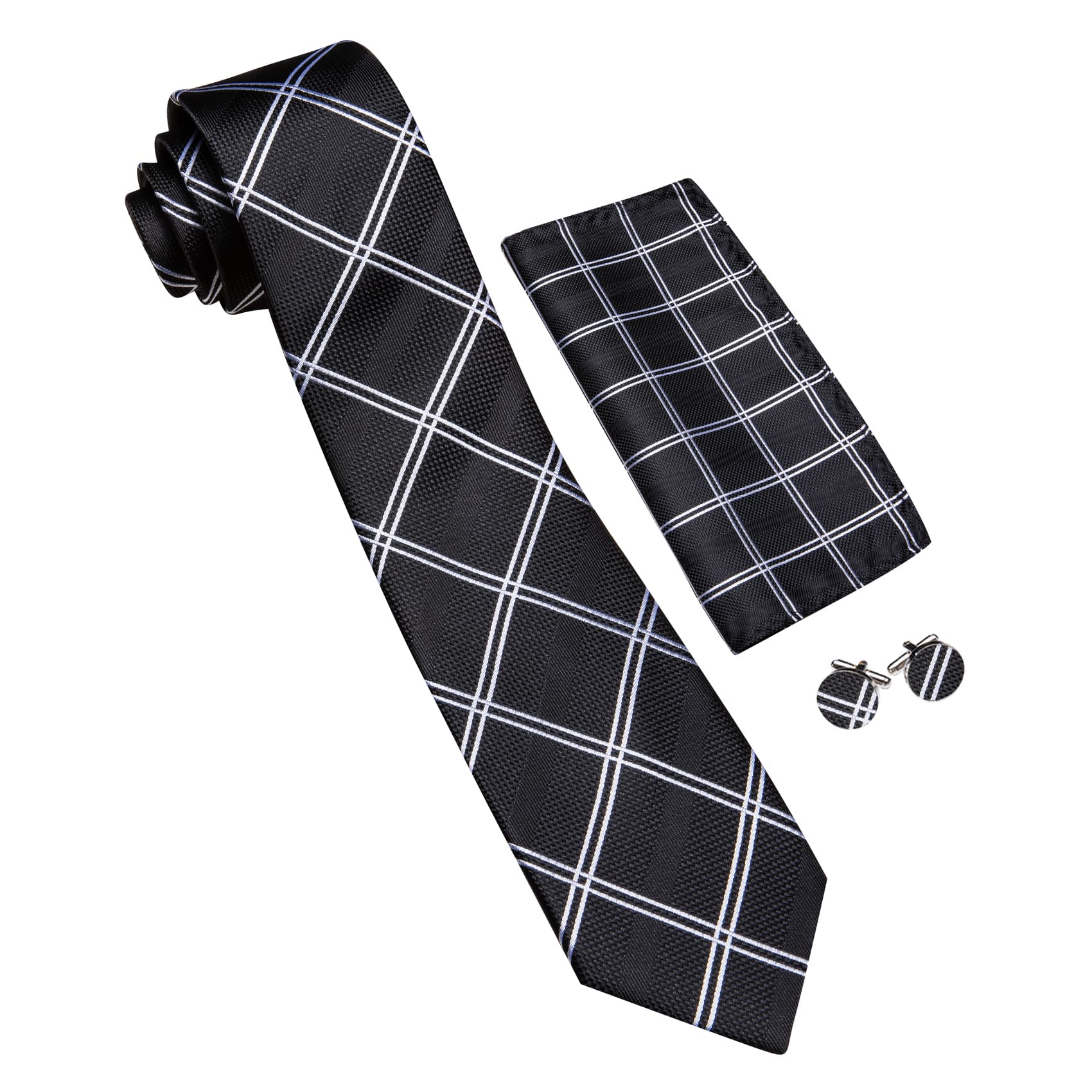 GentCrest Black Plaid Tie Hanky Cufflinks Set - Image 5