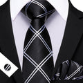 GentCrest Black Plaid Tie Hanky Cufflinks Set - Image 1