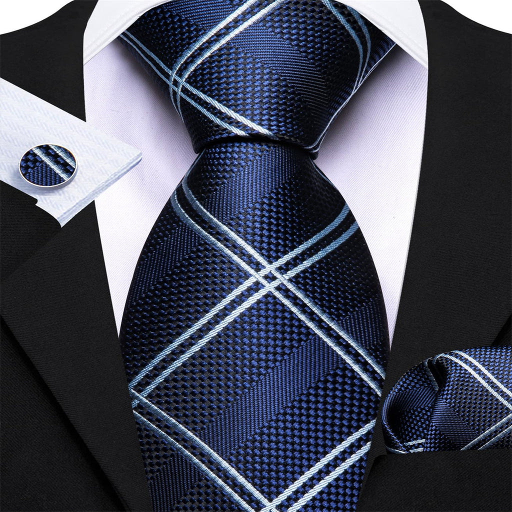 GentCrest Blue Plaid Tie Hanky Cufflinks Set - Image 2