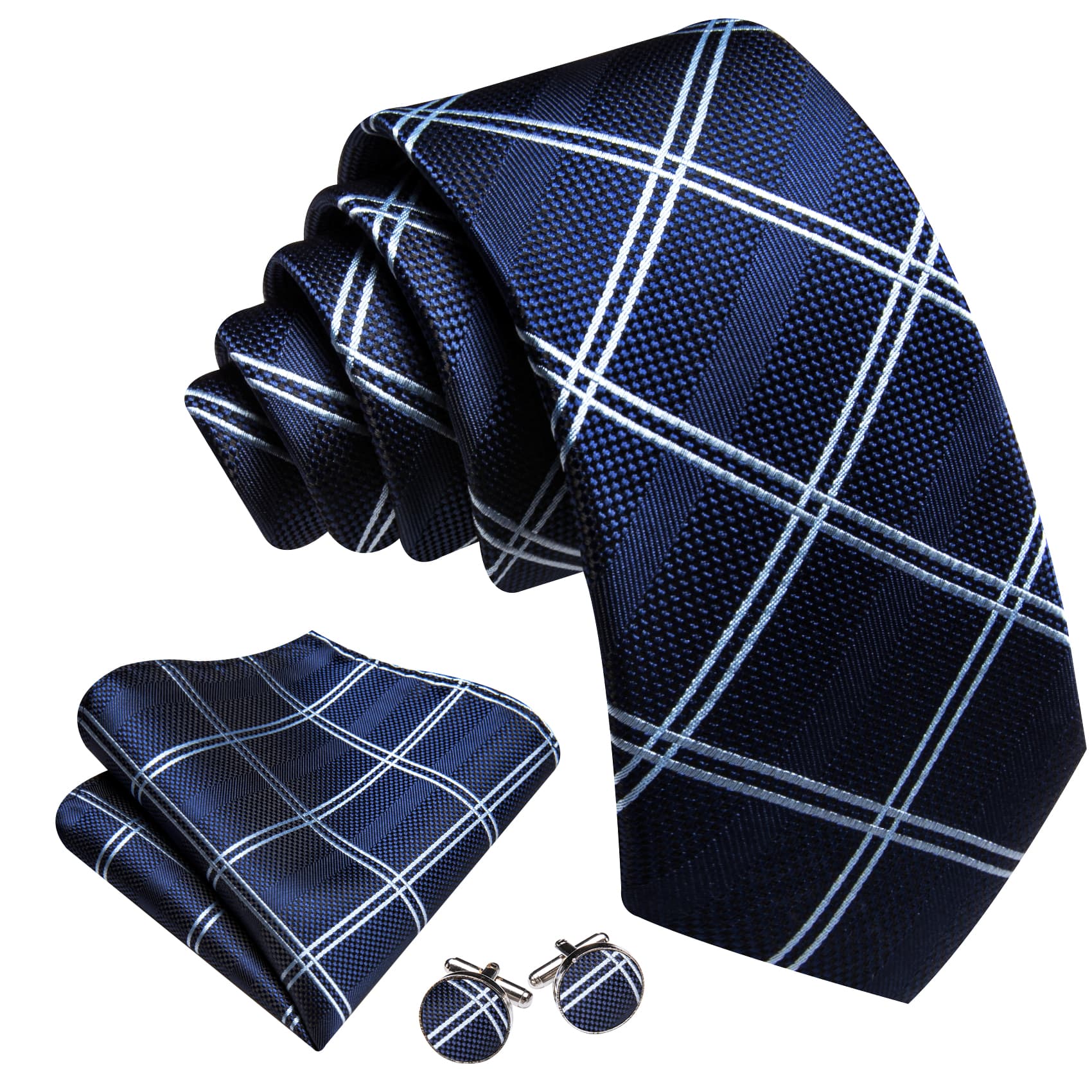 GentCrest Blue Plaid Tie Hanky Cufflinks Set - Image 4