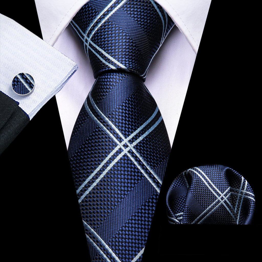GentCrest Blue Plaid Tie Hanky Cufflinks Set - Image 1