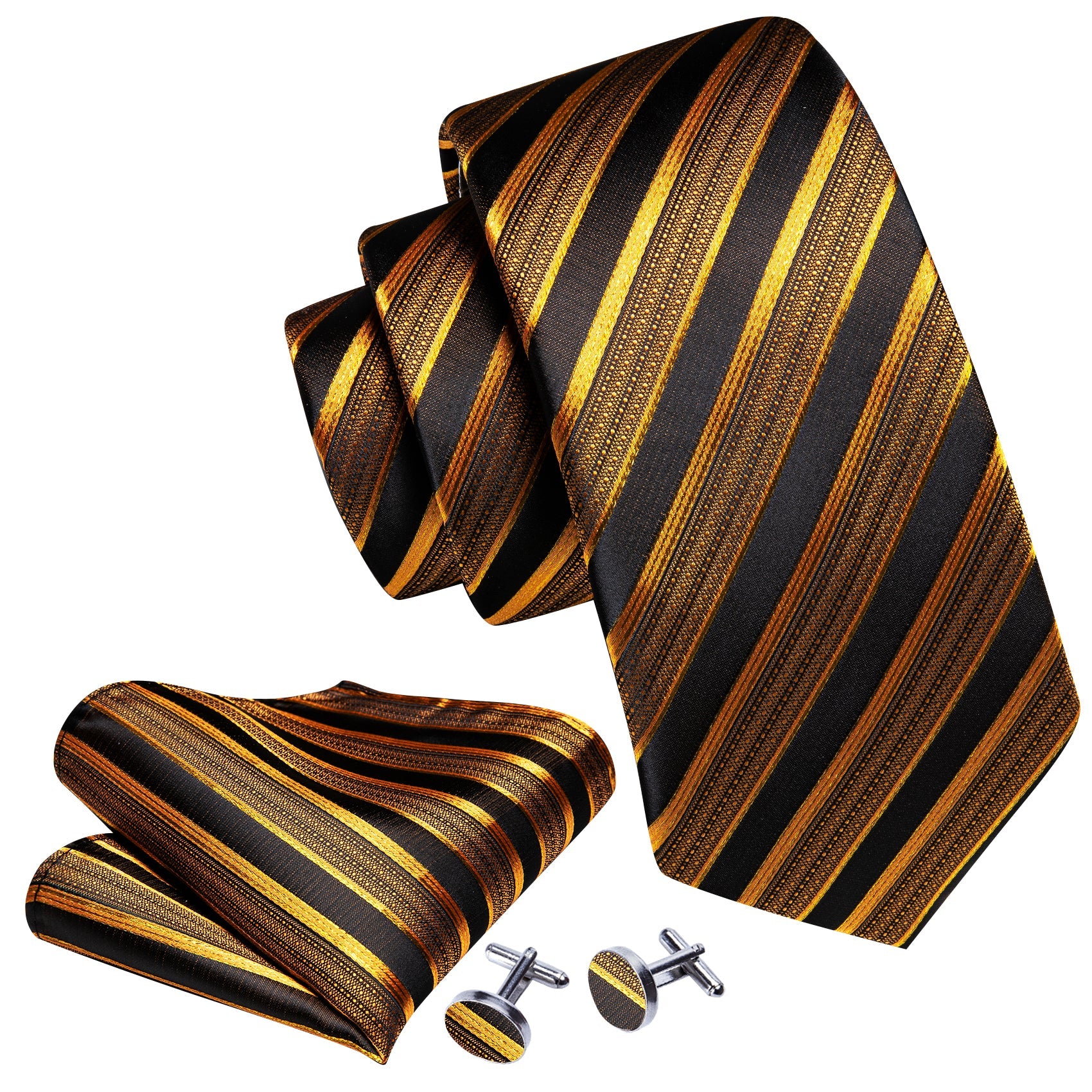 GentCrest Black Striped Tie Hanky Cufflinks Set - Image 3