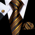 Black and Gold Striped Silk Tie Set - GentCrest
