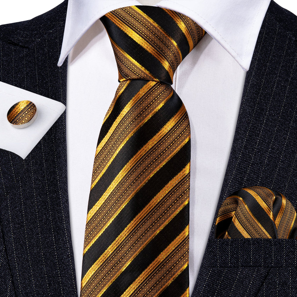 GentCrest Black Striped Tie Hanky Cufflinks Set - Image 2