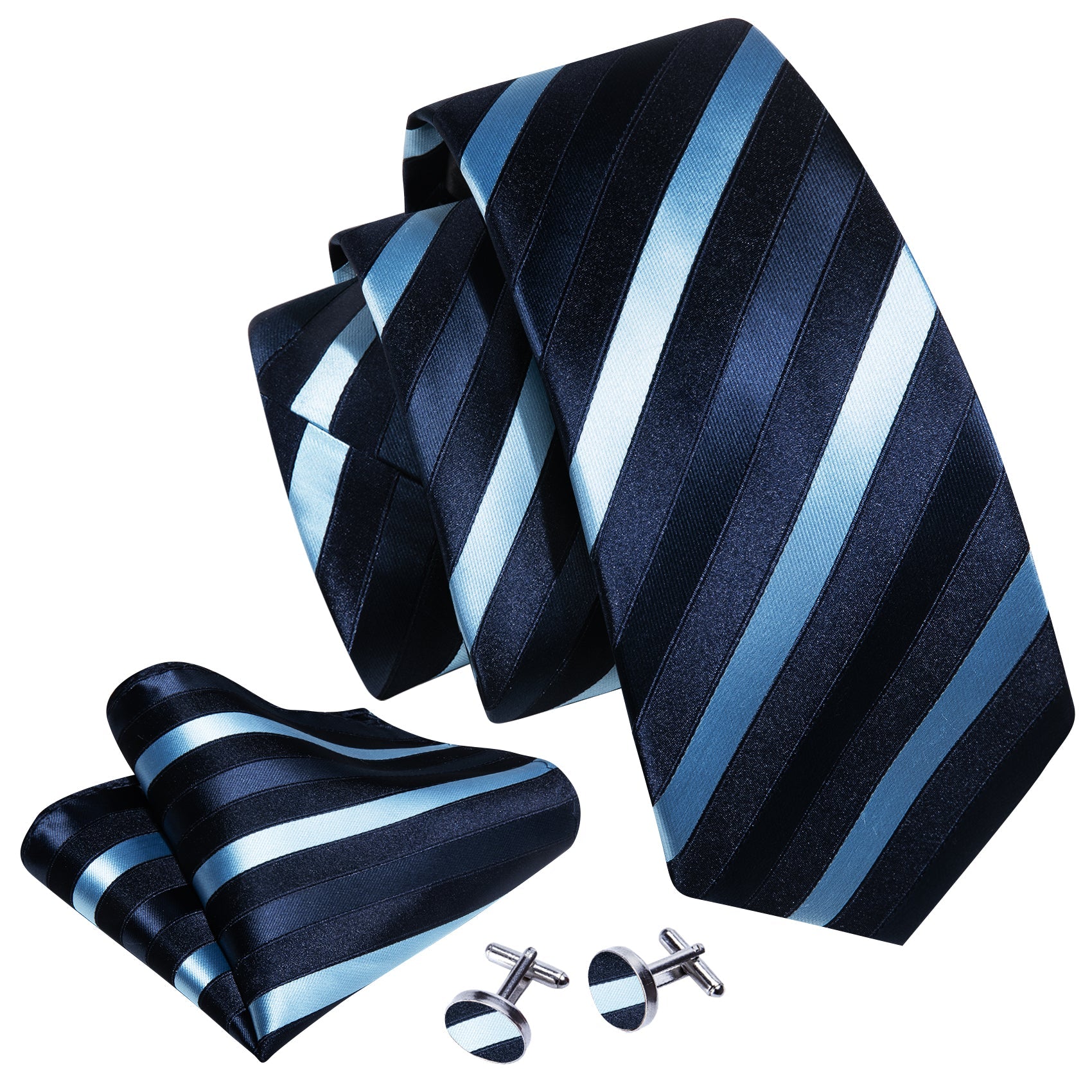 GentCrest Blue Striped Tie Hanky Cufflinks Set - Image 3