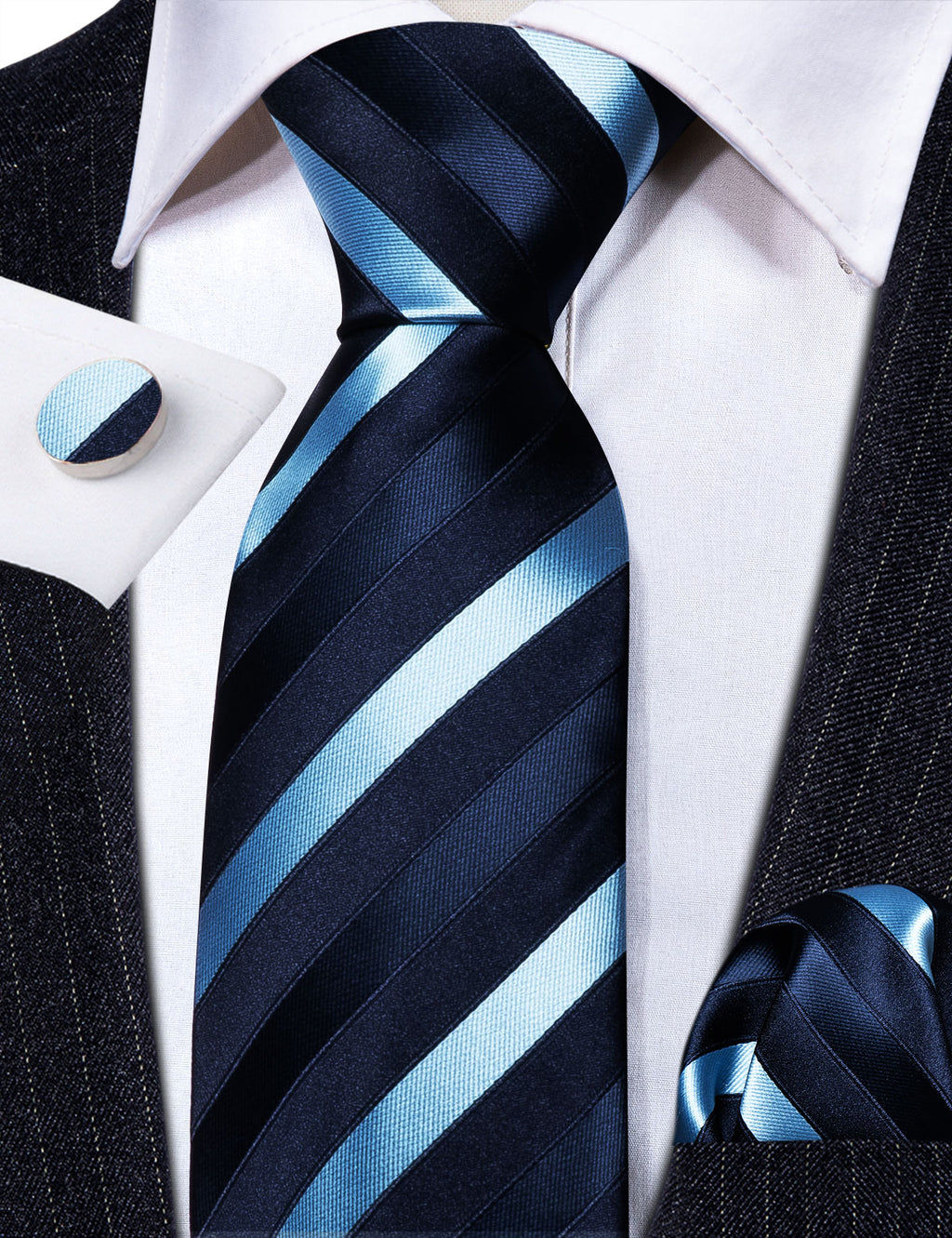 Blue Striped Silk Tie Set - GentCrest - View 5