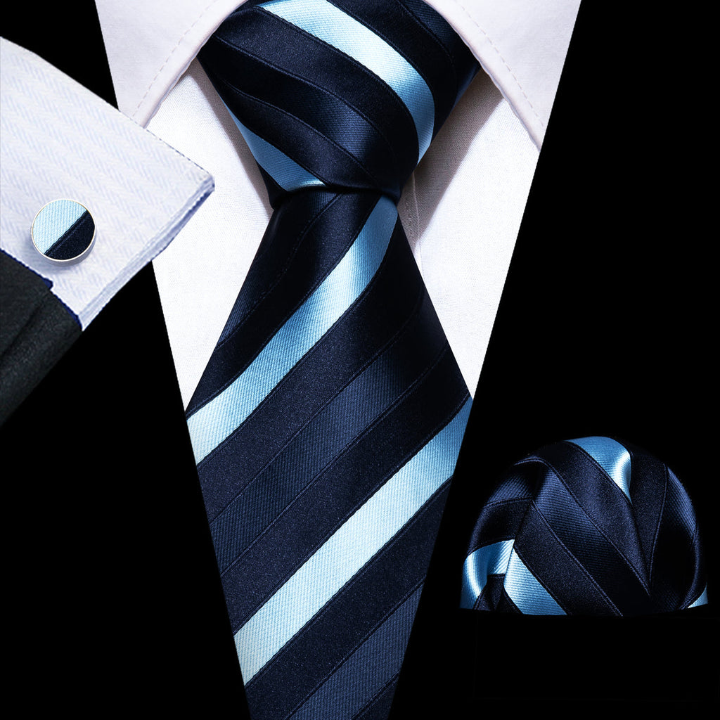 Blue Striped Silk Tie Set - GentCrest