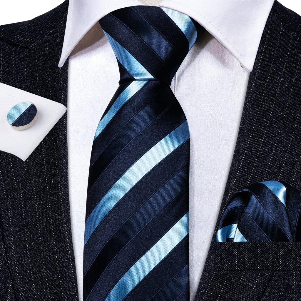 GentCrest Blue Striped Tie Hanky Cufflinks Set - Image 2