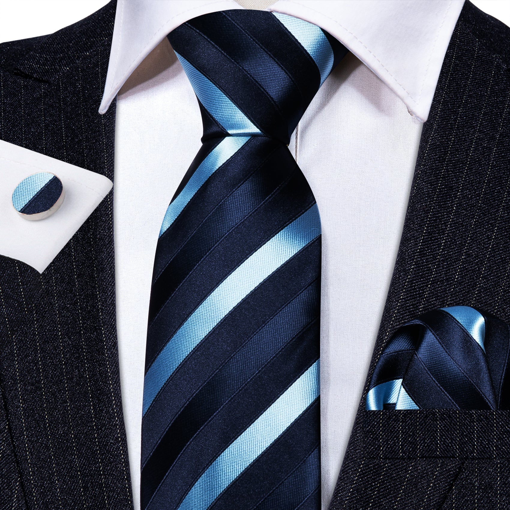 GentCrest Blue Striped Tie Hanky Cufflinks Set - Image 2