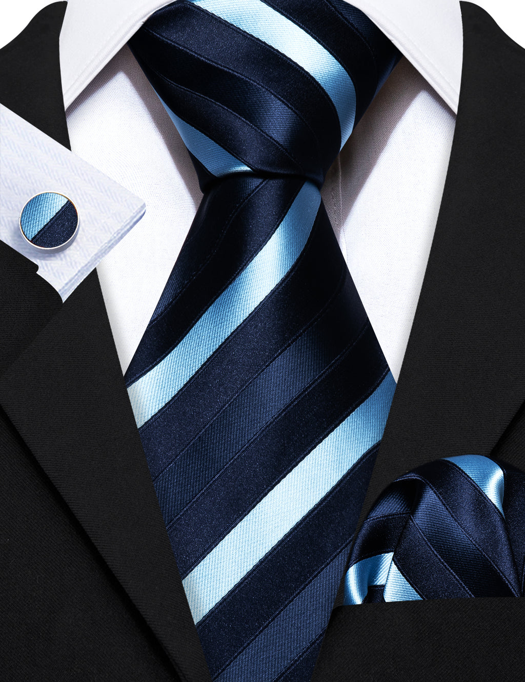 Blue Striped Silk Tie Set - GentCrest - View 3