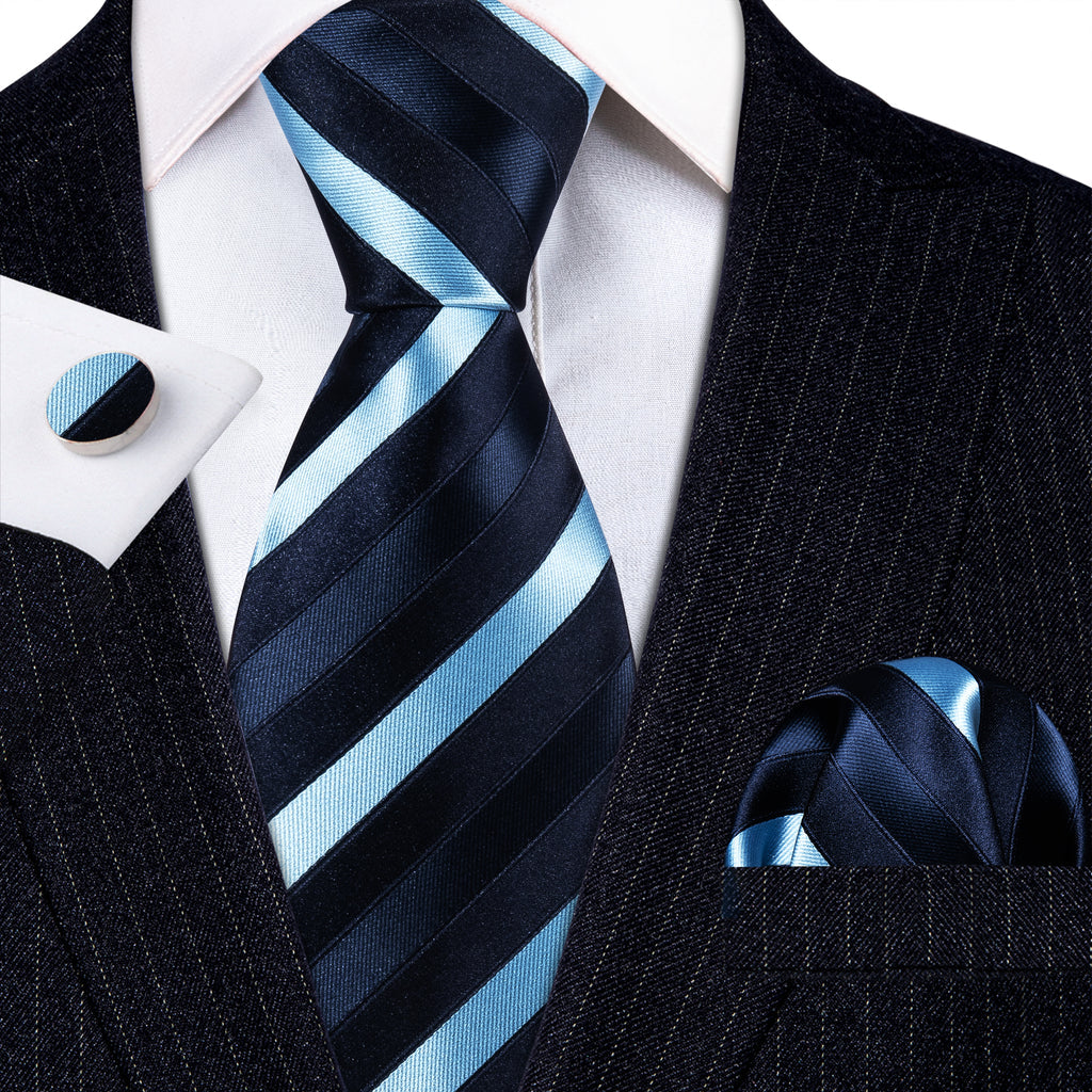 Blue Striped Silk Tie Set - GentCrest - View 4
