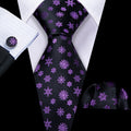 Black Purple Snowflake Silk Tie Set - GentCrest