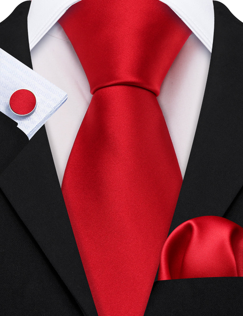 Red Solid Silk Satin Silk Tie Set - GentCrest - View 3