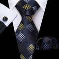 Black Yellow Plaid Fashion Silk Tie Set - GentCrest