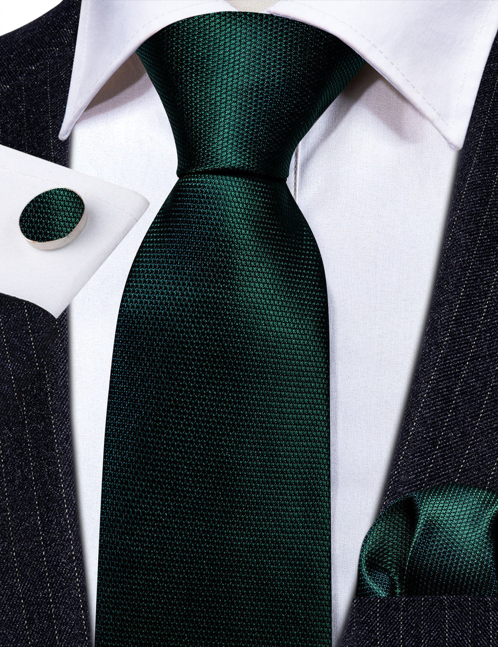 Green Solid Silk Tie Set - GentCrest - View 4