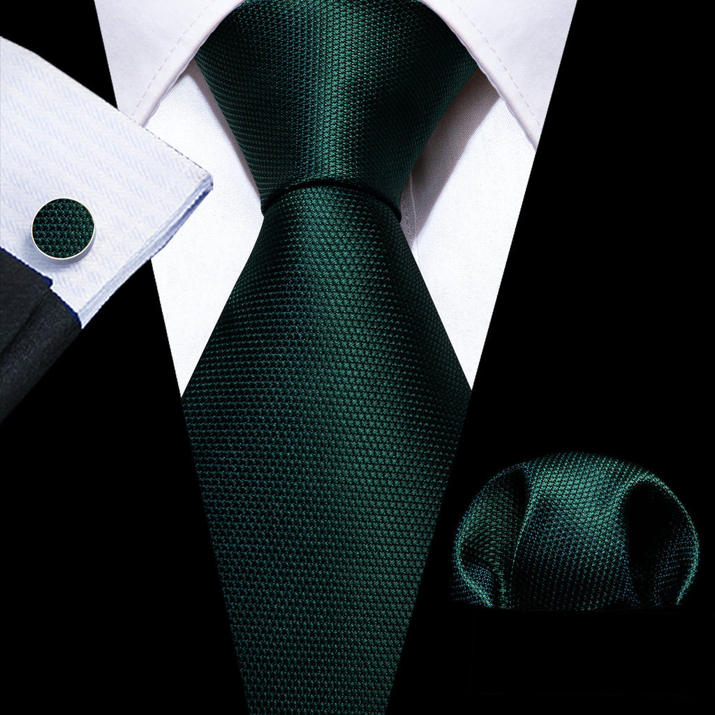 Green Solid Silk Tie Set - GentCrest