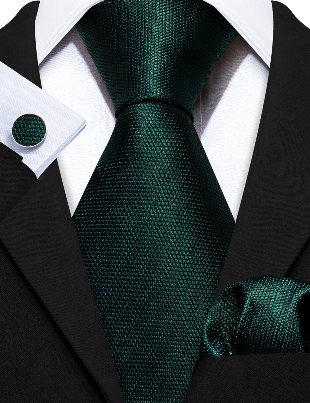 Green Solid Silk Tie Set - GentCrest - View 3