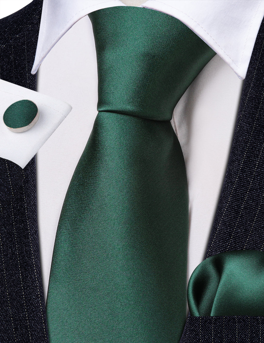 Emerald Green Solid Silk Tie Set - GentCrest - View 6