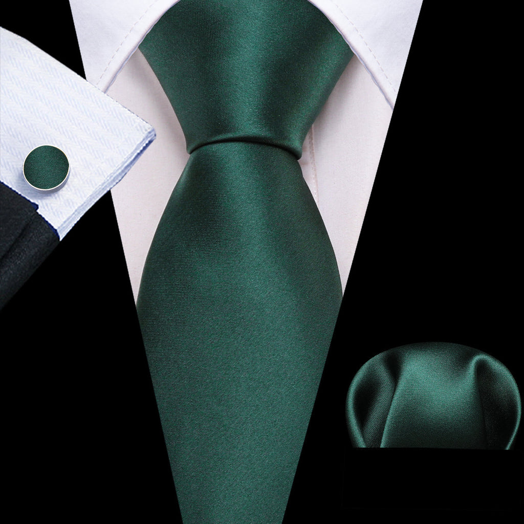 Emerald Green Solid Silk Tie Set - GentCrest