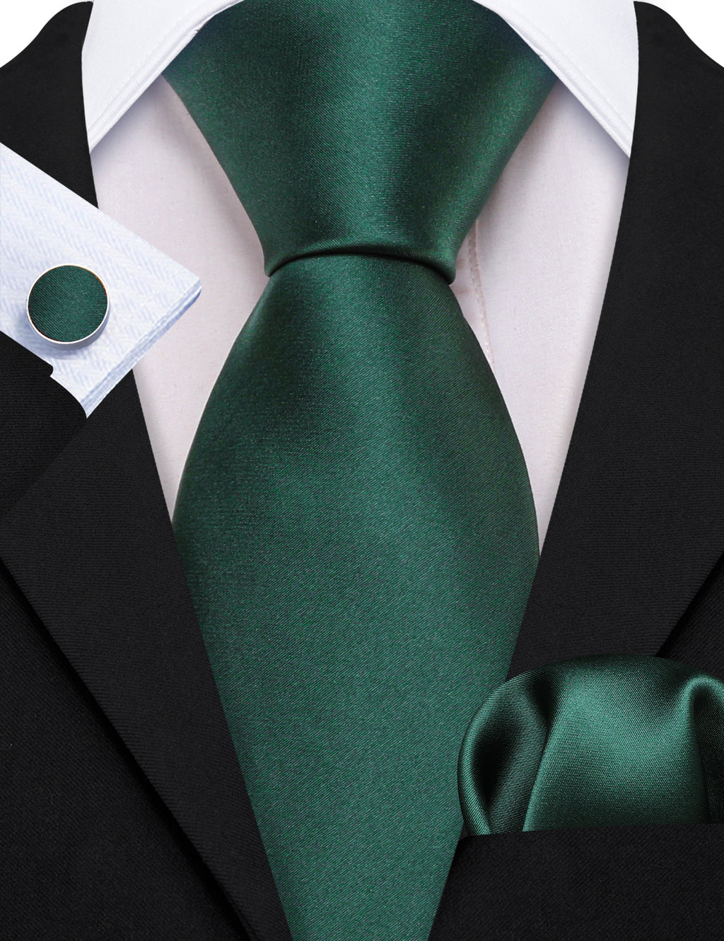 Emerald Green Solid Silk Tie Set - GentCrest - View 5