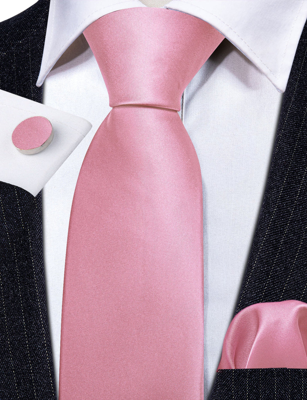 Light Pink Solid Silk Tie Set - GentCrest - View 4