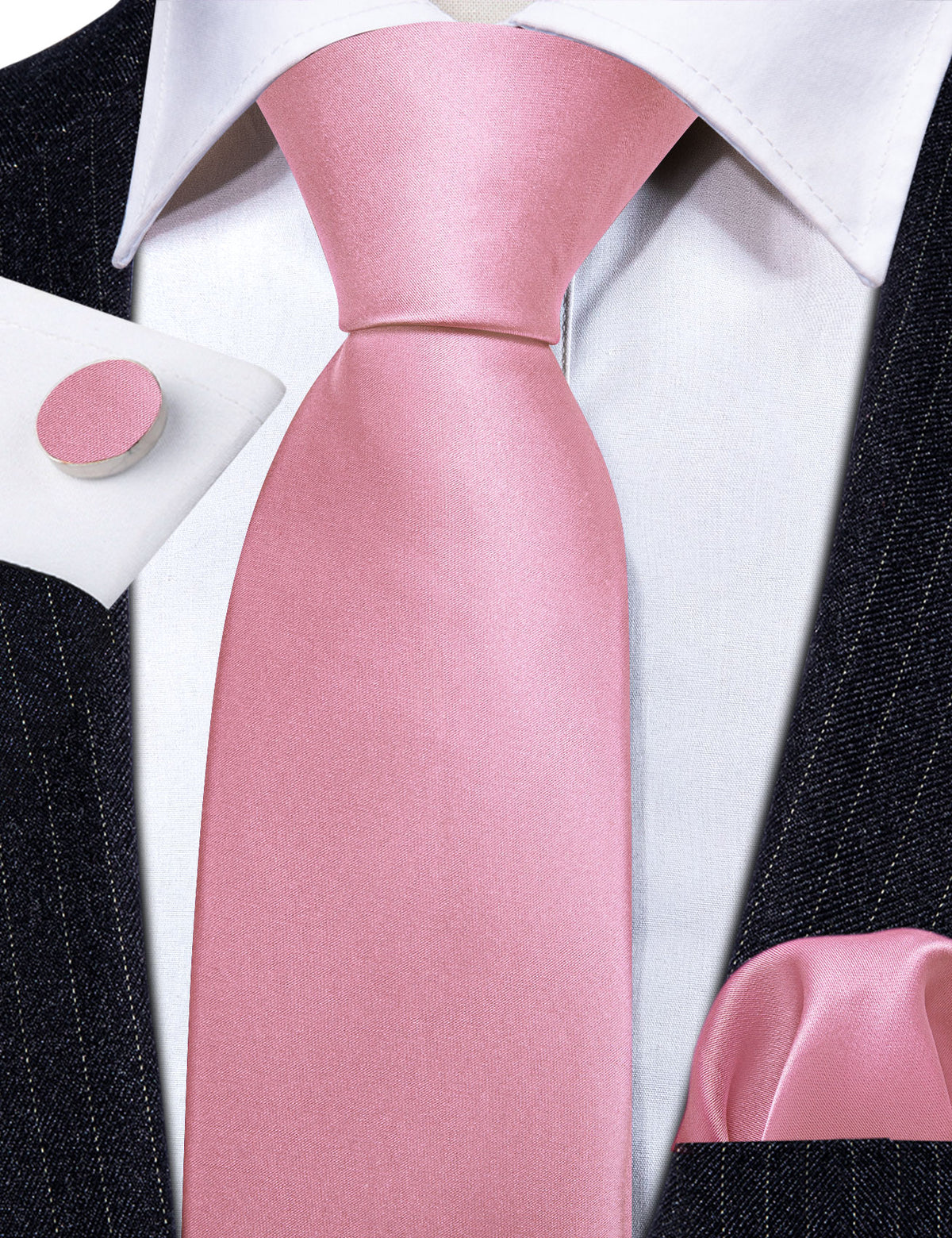 Light Pink Solid Silk Tie Set - GentCrest - View 4