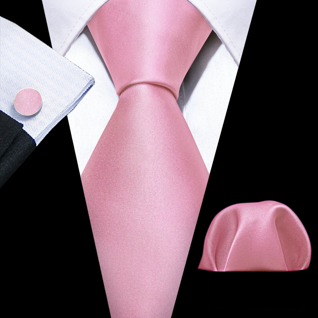 Light Pink Solid Silk Tie Set - GentCrest