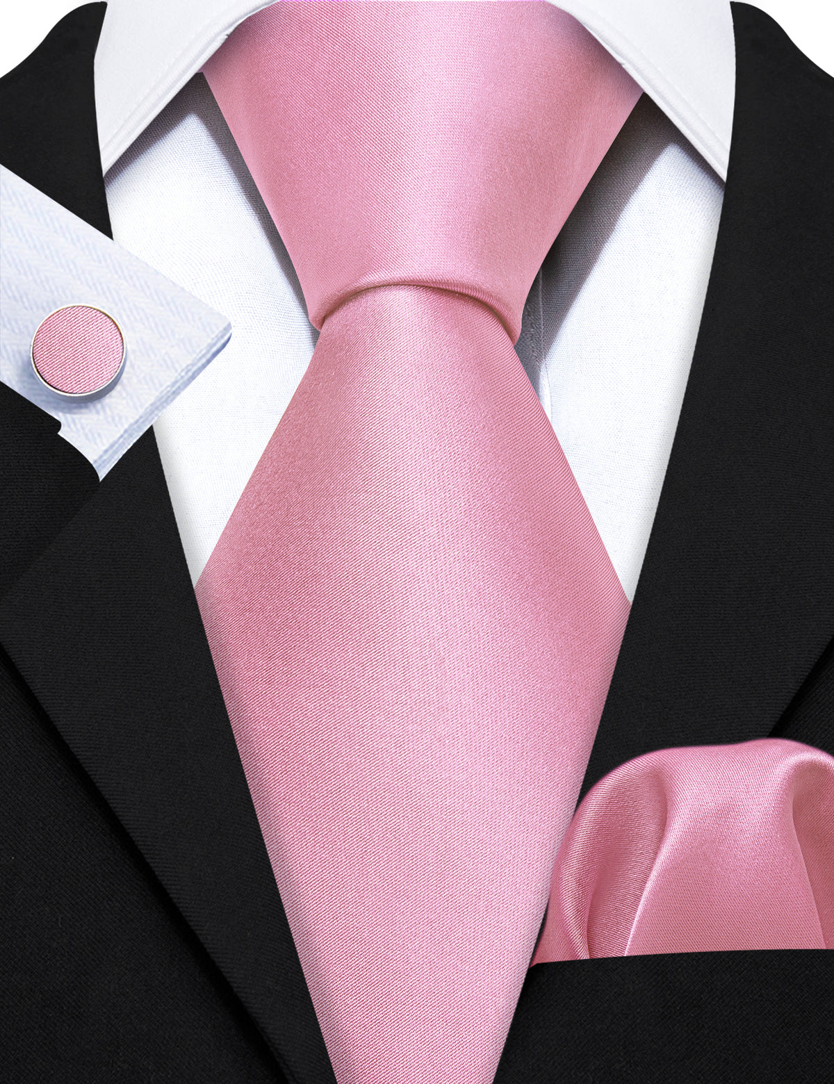 Light Pink Solid Silk Tie Set - GentCrest - View 3