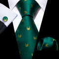 Green Yellow Cranes Print Silk Tie Set - GentCrest