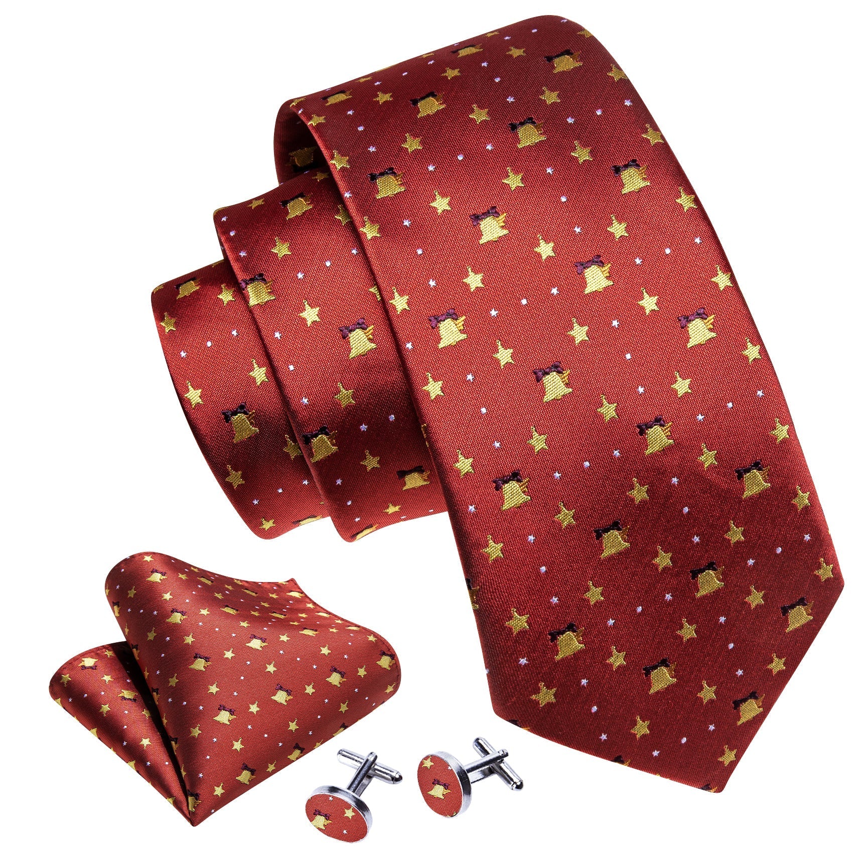 Christmas Bells In Red Silk Tie Set - GentCrest - View 2