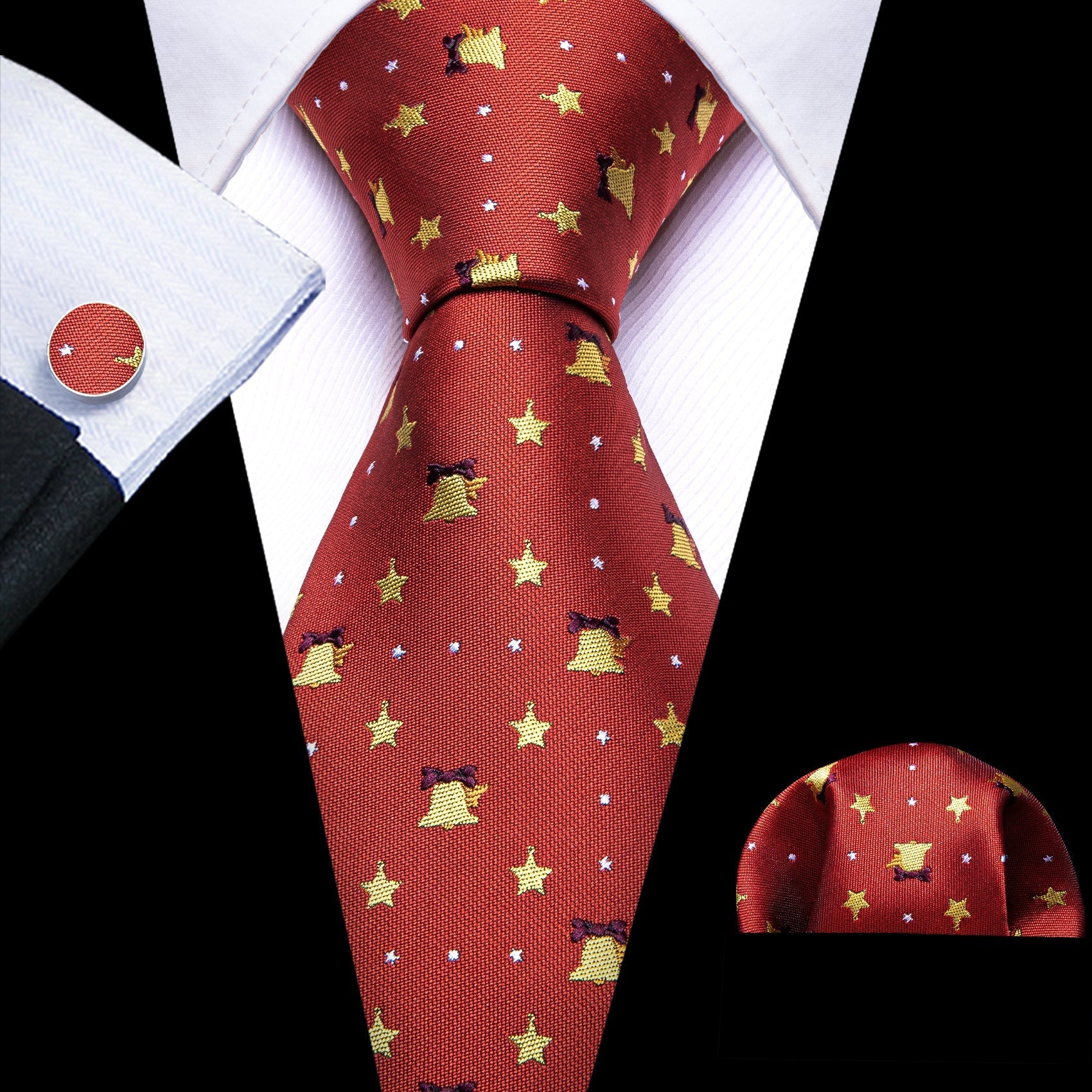Christmas Bells In Red Silk Tie Set - GentCrest