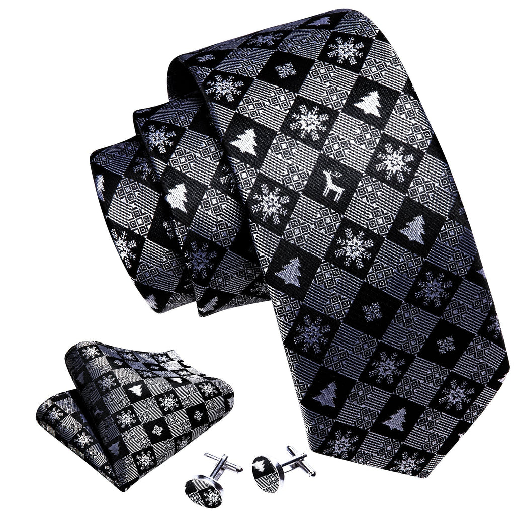 Black and Gray Snowflakes Silk Tie Set - GentCrest - View 2