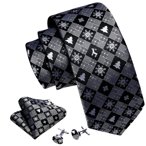 Black and Gray Snowflakes Silk Tie Set - GentCrest - View 2