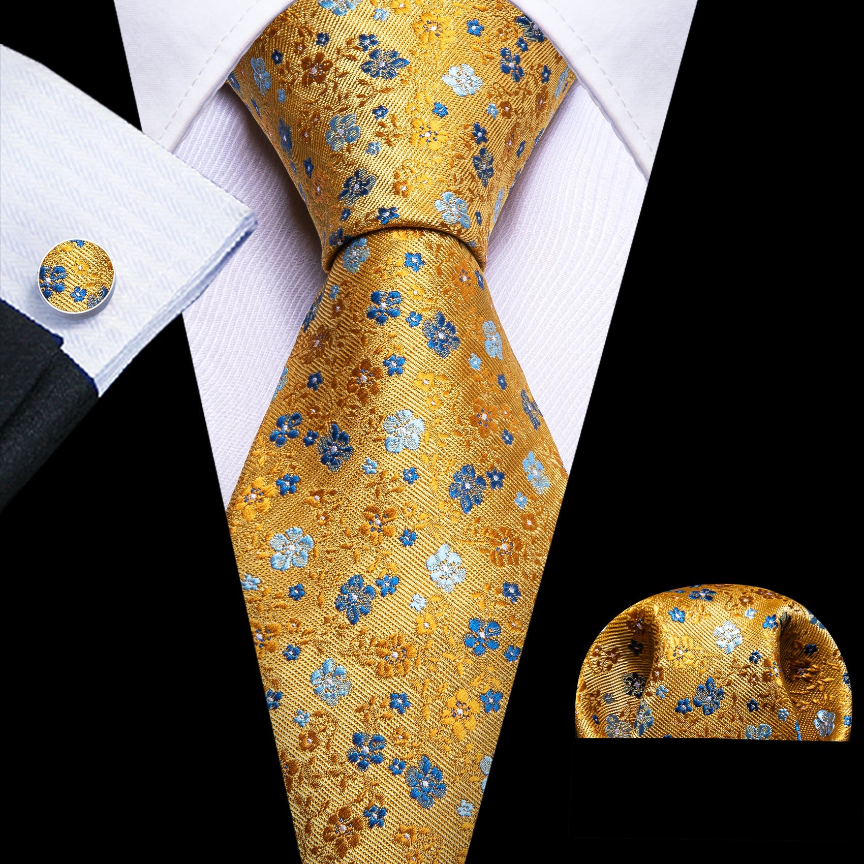 GentCrest Gold Floral Tie Hanky Cufflinks Set - Image 1