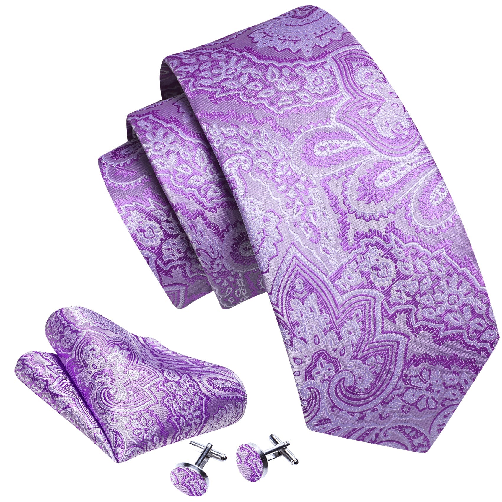GentCrest Purple Paisley Tie Hanky Cufflinks Set - Image 3