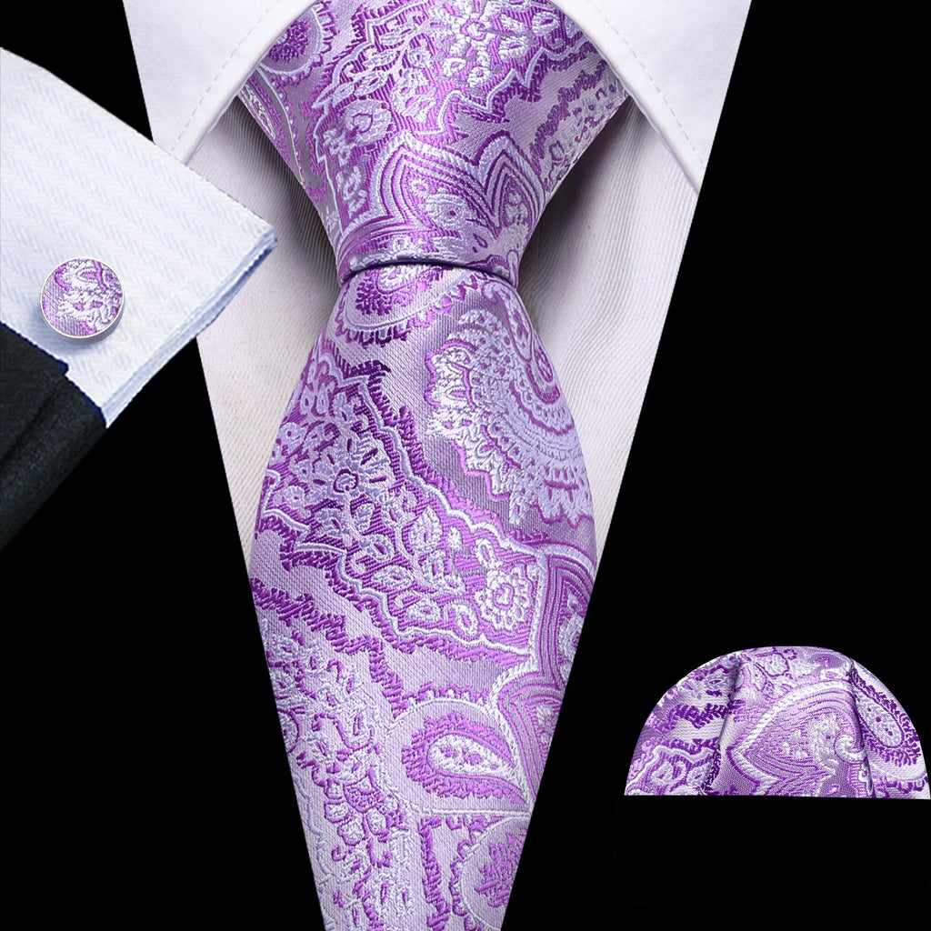 GentCrest Purple Paisley Tie Hanky Cufflinks Set - Image 1